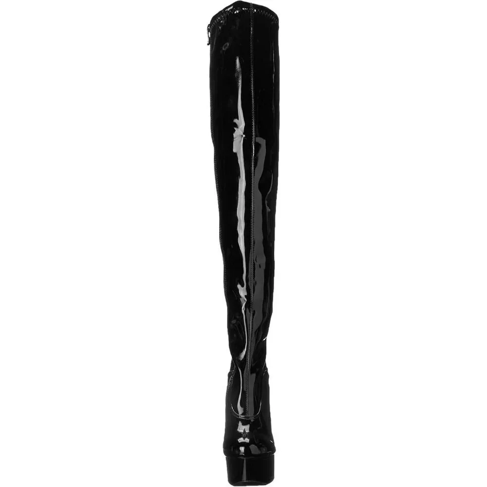 🆕Women Black Rounded Toe Stiletto Cone Heel Over The Knee Thigh High Long Boot